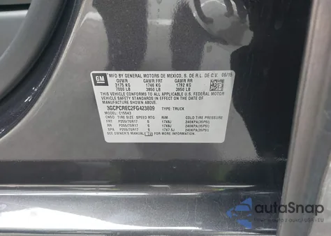 2015 Chevrolet Silverado 1500 1Lt из США, поврежденный, VIN 3GCPCREC2FG423809